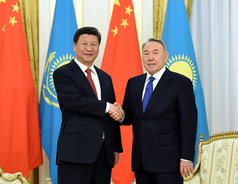 5月7日，國家主席習近平在阿斯塔納同哈薩克斯坦總統納扎爾巴耶夫舉行會談。 新華社記者 饒愛民 攝