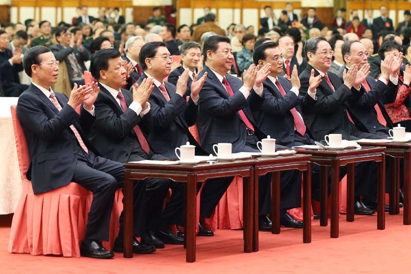 2月17日，中共中央、國務院在北京人民大會堂舉行2015年春節團拜會。黨和國家領導人習近平、李克強、張德江、俞正聲、劉雲山、王岐山、張高麗等同首都各界人士歡聚一堂，共迎新春。新華社記者 姚大偉 攝