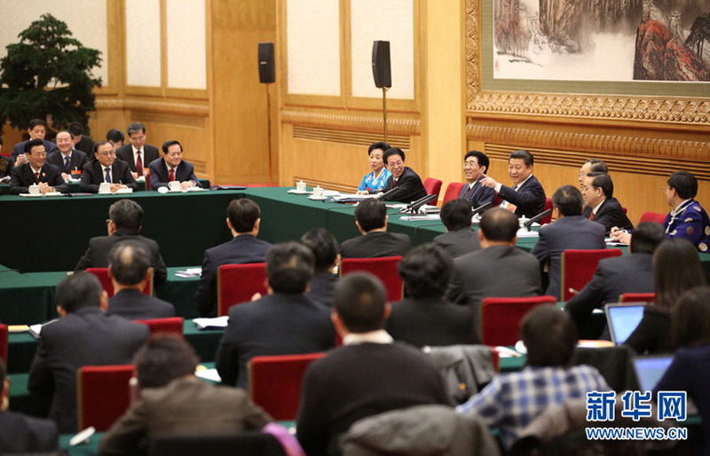 3月9日，中共中央總書記、國家主席、中央軍委主席習近平參加十二屆全國人大三次會議吉林代表團的審議。新華社記者 蘭紅光攝