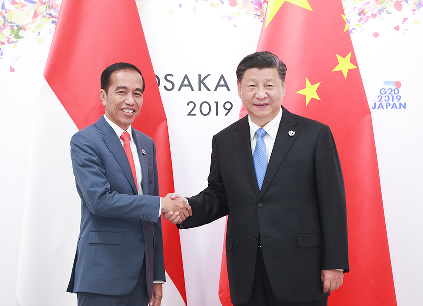 6月28日，國家主席習近平在大阪會見印度尼西亞總統佐科。 新華社記者 龐興雷 攝