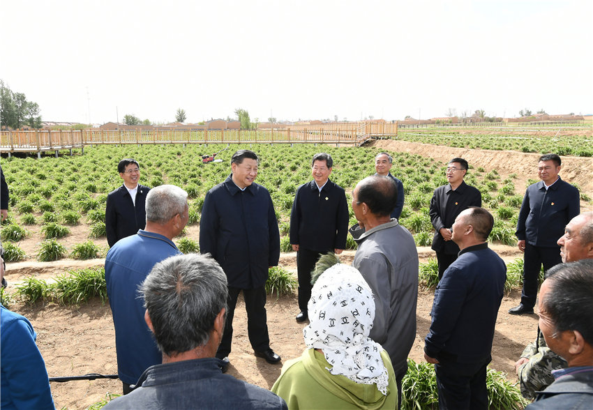 5月11日至12日，中共中央總書記、國家主席、中央軍委主席習近平在山西考察。這是5月11日下午，習近平在大同市雲州區有機黃花標準化種植基地，同正在勞作的村民們親切交談。 新華社記者 謝環馳 攝